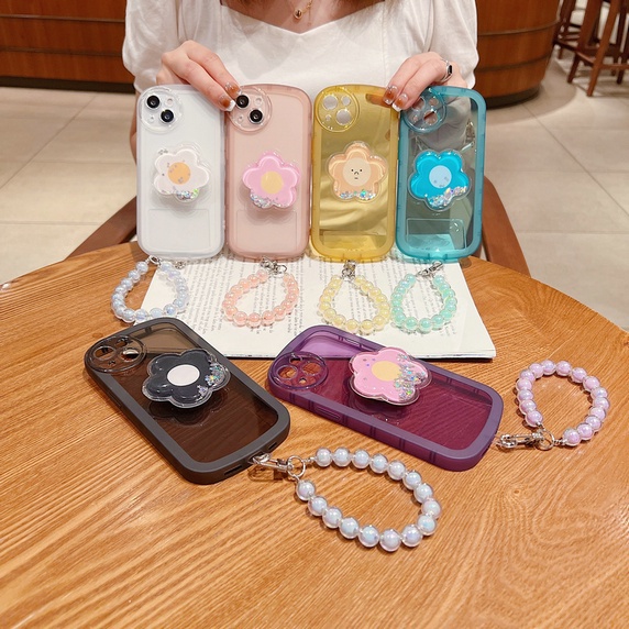 Casing Realme 11 C53 C55 C33 C30 C35 C21Y C25Y 9i C17 7I C11 C15 5 5s 5i 7i 2 Pro U1 C17 Narzo N53 50A Prime C1 2020 8 Pro 4G Cute Flower Quicksand Stand Round Camera Edge Airbag Anti-fall Tpu Clear Soft Phone Case NKS 07