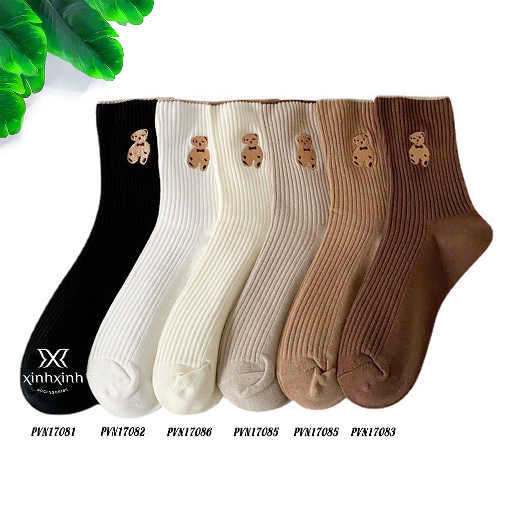 Tất gấu cao cổ xinh xắn dễ thương, Set 6 đôi co giãn, kiểu dáng Hàn Quốc - Xinh Xinh Accessories