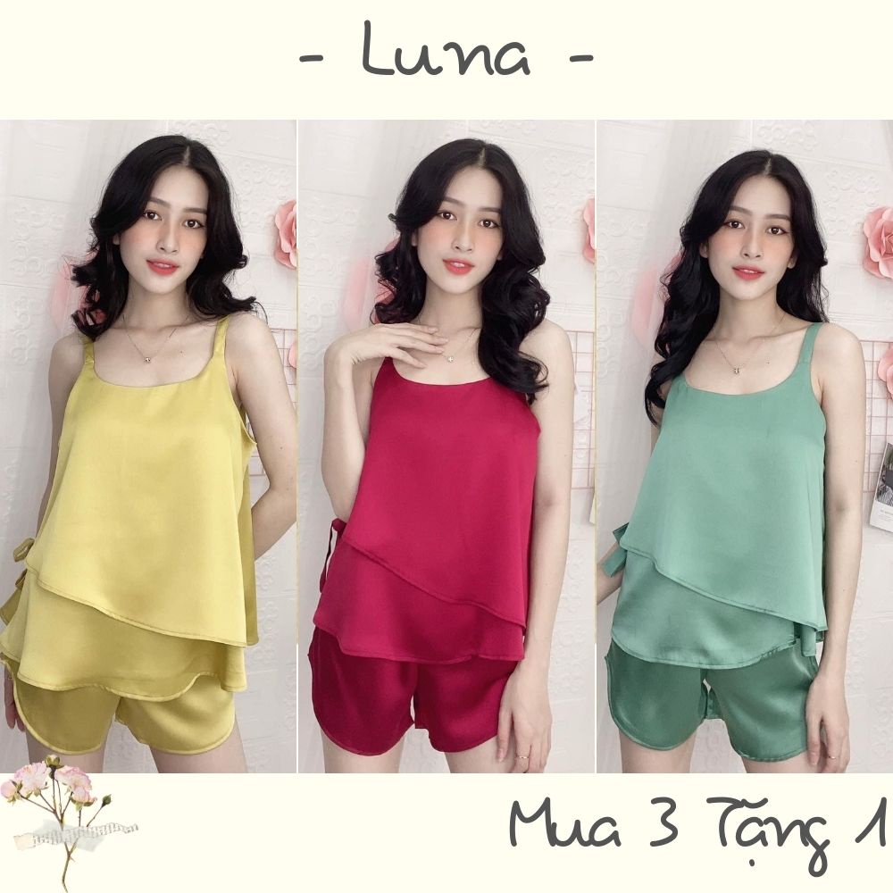 Bộ đồ ngủ lụa 2 dây mặc nhà bigsize lụa satin cao cấp thoáng mát LUNA dưới 75kg