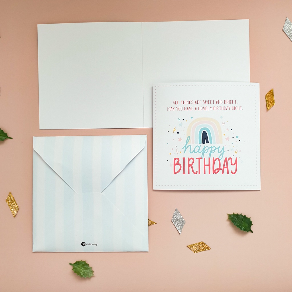 Thiệp chúc mừng sinh nhật 12x12 SDstationery SN3 PASTEL BLUE họa tiết cầu vòng màu xanh pastel trẻ trung tươi tắn