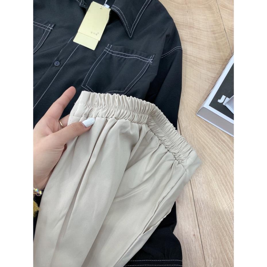 [ 𝐅𝐑𝐄𝐄 𝐒𝐇𝐈𝐏 ] SÉT ÁO SƠ MI TÚI HỘP VIỀN CHỈ MIX QUẦN SUÔNG ỐNG RỘNG Ạ