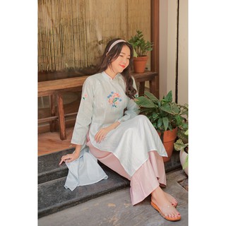 Sumire Store Áo dài Linen thêu tay Lam Hoa