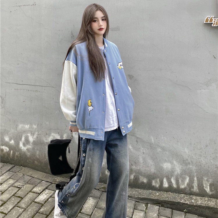 Áo khoác bomber nam nữ 2 lớp Yinxx, áo khoác nỉ varsity jacket form rộng AK14