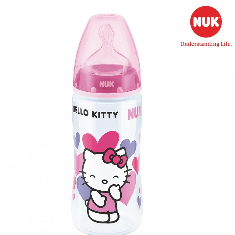 Bình sữa NUK Hello Kitty Premium choice+ nhựa PP cao cấp núm ti chỉnh nha 150ml, 300ml