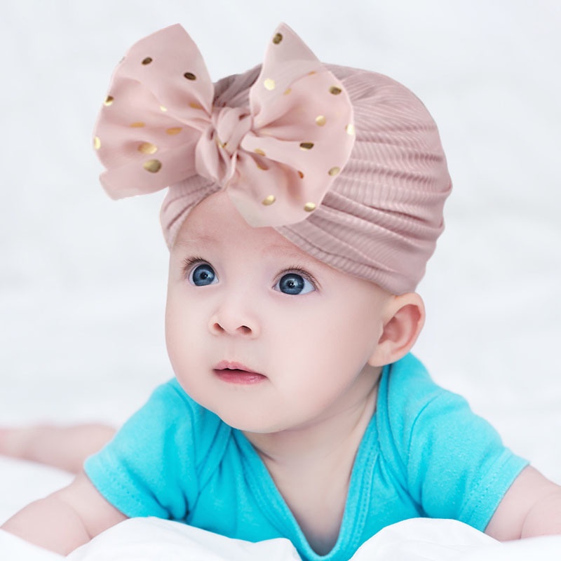 Mũ Turban Thắt Nơ Màu Đồng Lấp Lánh Giữ Ấm Hợp Thời Trang Dễ Thương Cho Bé Sơ Sinh