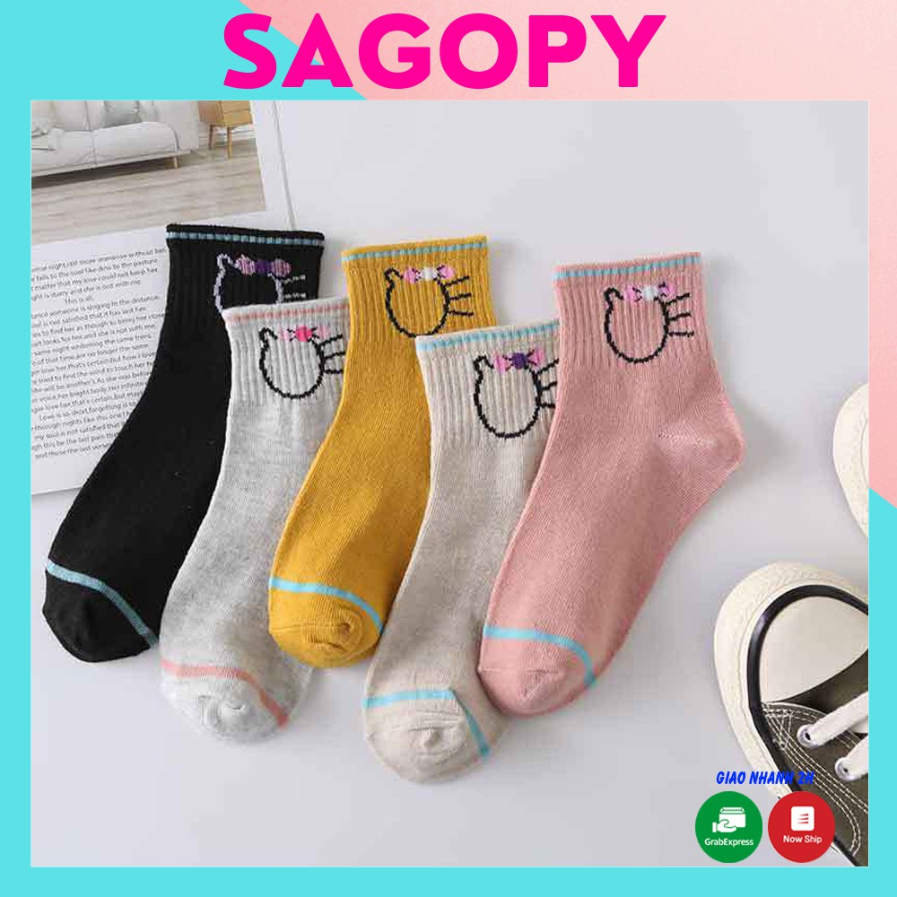 Tất nữ nam cổ cao cute Mèo kitty, vớ nam nữ cao cổ dài phong cách Vintage hàn quốc giống tất trắng nike chống hôi chân