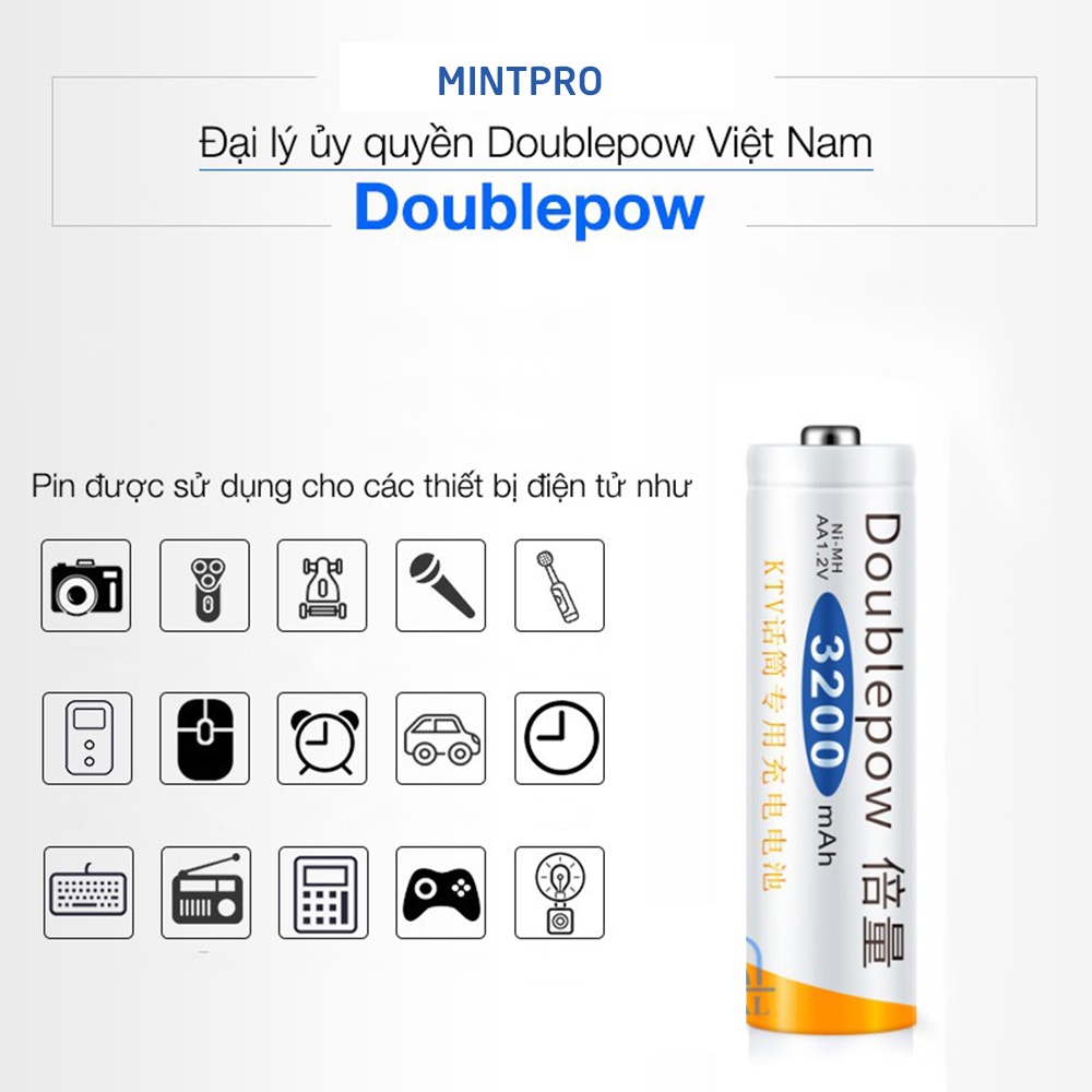 Pin sạc AA Doublepow dung lượng 3200 mAh - Sạc lại 1200 lần - Hàng chính hãng