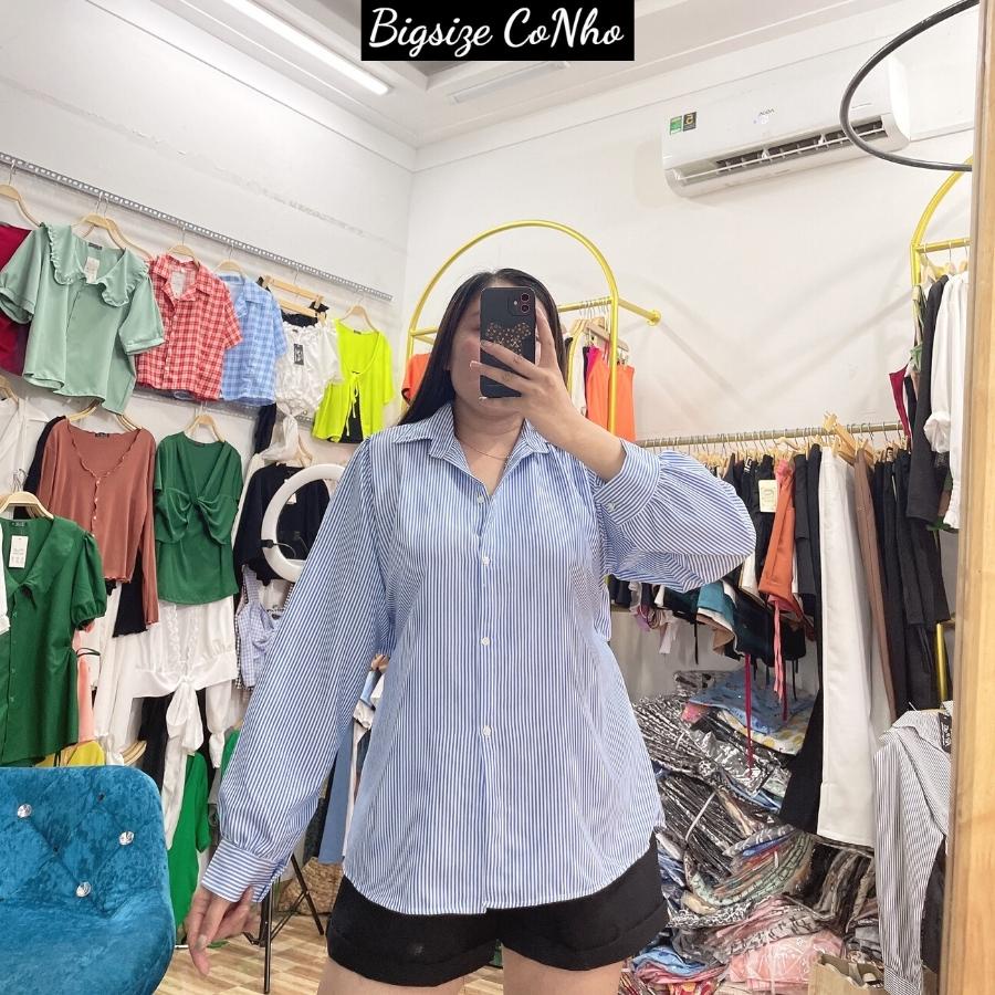 Áo sơ mi tay dài bigsize nữ kiểu khoét lưng kẻ sọc xinh SM4