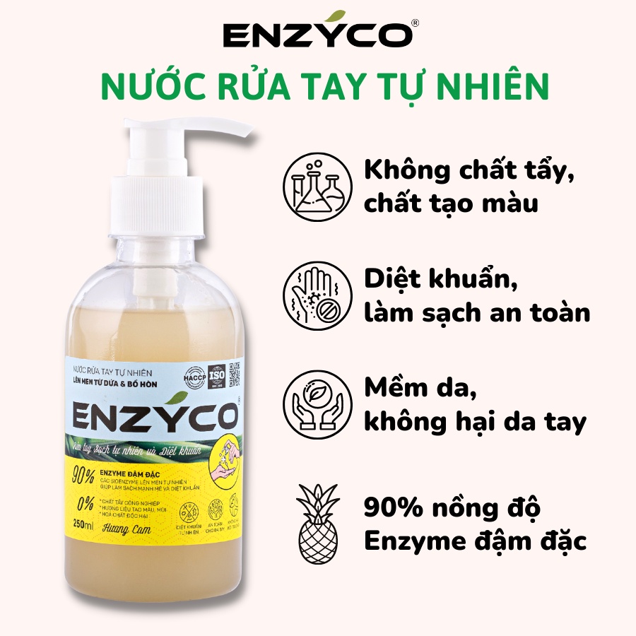 Nước Rửa Tay Sinh Học ENZYCO Sạch Khuẩn 90% Enzyme Dứa và Bồ hòn 250ML 손 세정제 Handwashing liquid