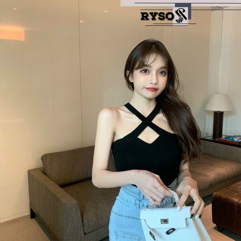 Áo kiểu nữ croptop chất thun mềm mịn cổ yếm siêu xinh