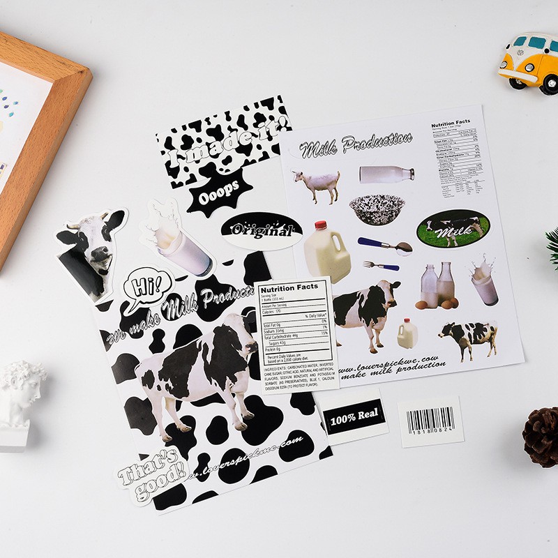 Sticker Dán Trang Trí Bò Sữa Moo Cow Milk Vui Nhộn