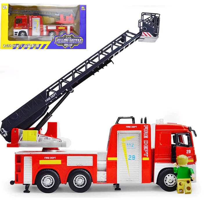 Mô hình xe cứu hỏa có thang rút đồ chơi trẻ em mô hình xe ô tô tỉ lệ 1:32 xe có âm thanh và đèn