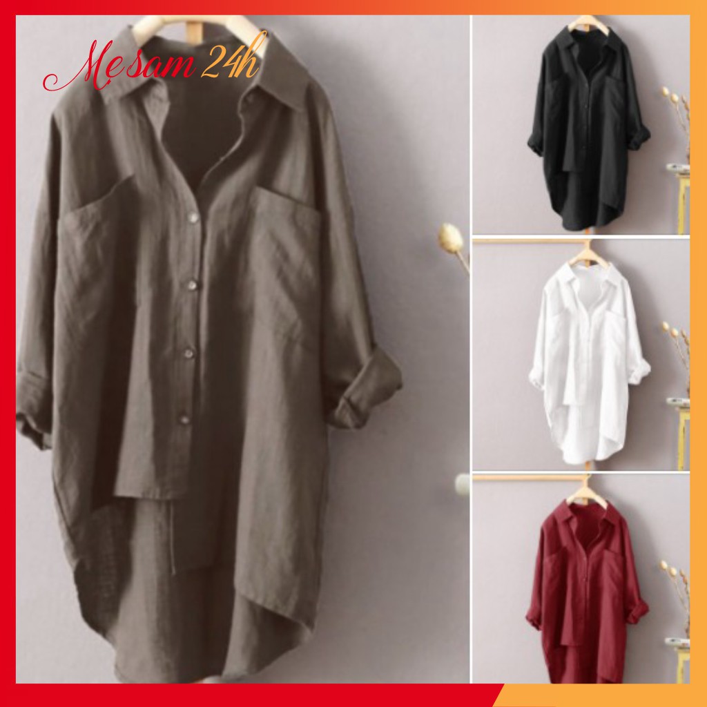 Áo sơ mi nữ dài tay kiểu tà lệch, chất liệu Đũi, form rộng rãi, trẻ trung, năng động, sang chảnh | BigBuy360 - bigbuy360.vn