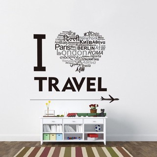 Decal Tôi Yêu Travel dán tường, decal dán tường Kích thước: 50 x 70