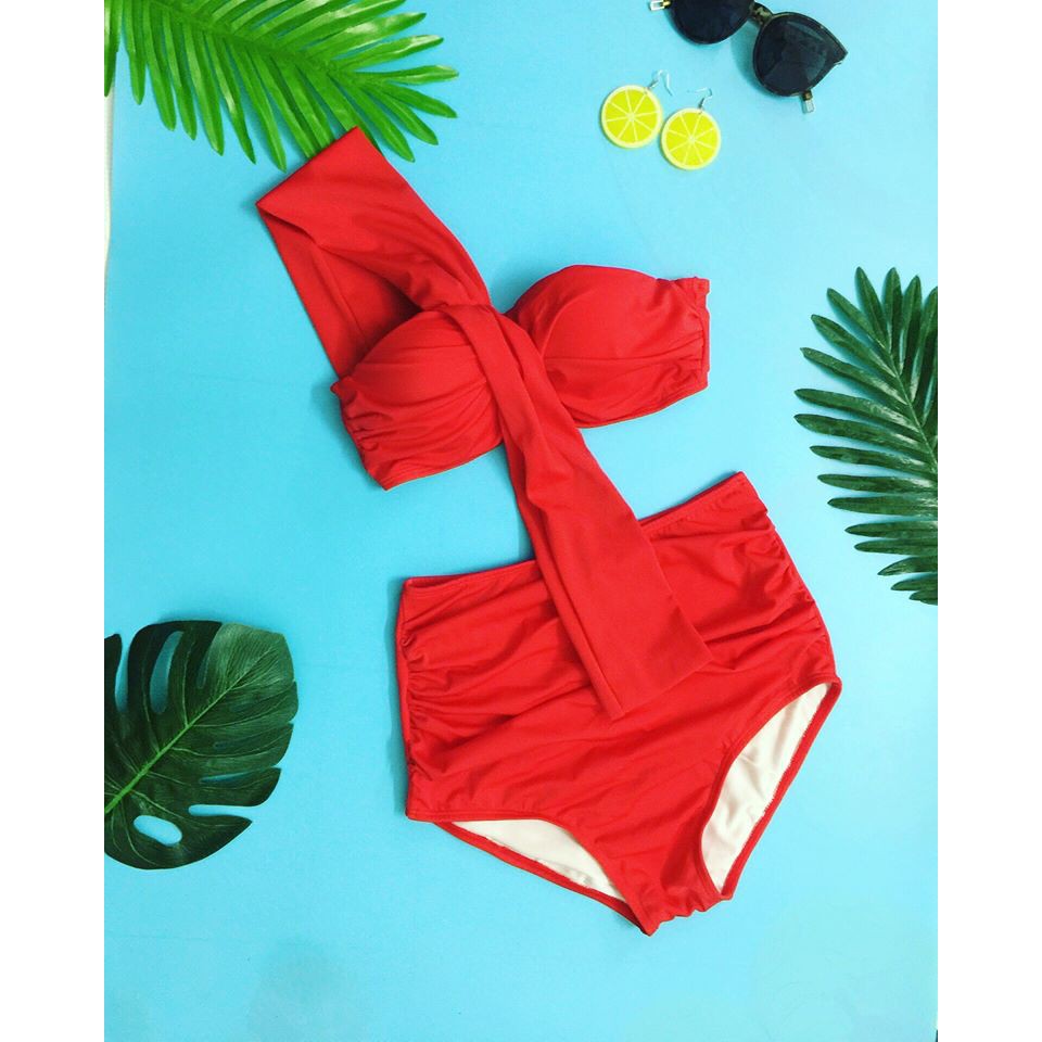 Bikini Áo tắm 2 mảnh nơ chéo vai lệch vai các màu nâng ngực sẵn gọng đệm (ảnh thật) - B02 | BigBuy360 - bigbuy360.vn