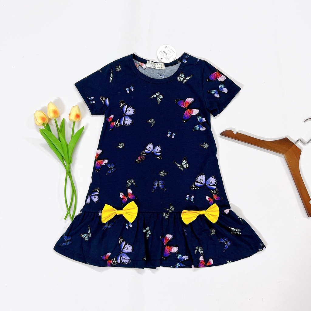 Váy bé gái cotton Hàn dáng xuông đuôi cá gắn 2 nơ XHN916