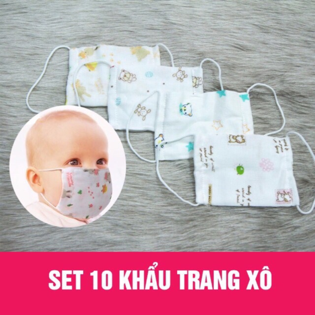 Sỉ 10 khẩu trang vải xô xuất Nhật cho bé