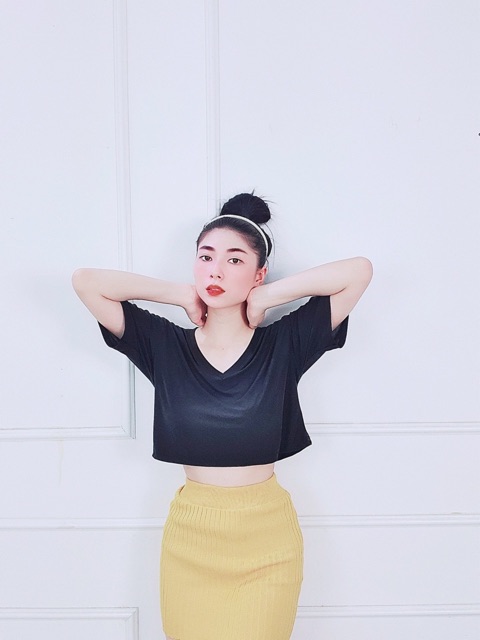 Áo thun giấy CROPTOP CỔ TIM - TAY NGẮN