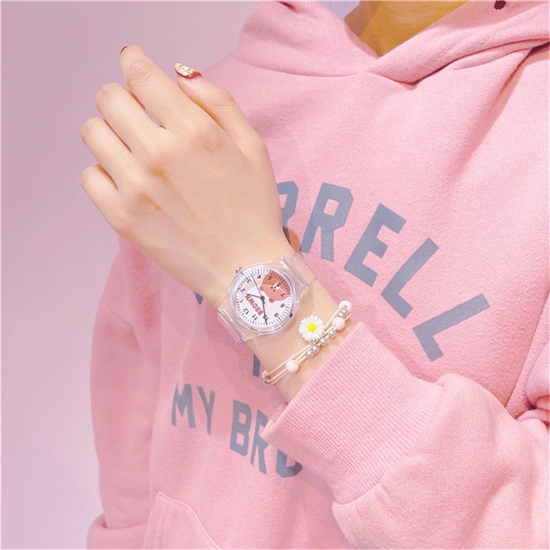 Đồng Hồ Đeo Tay Dây Nhựa Dẻo Trong Suốt Hình Gấu Hello Kitty Kiểu Harajuku Nhật Bản Dễ Thương Cho Trẻ Em