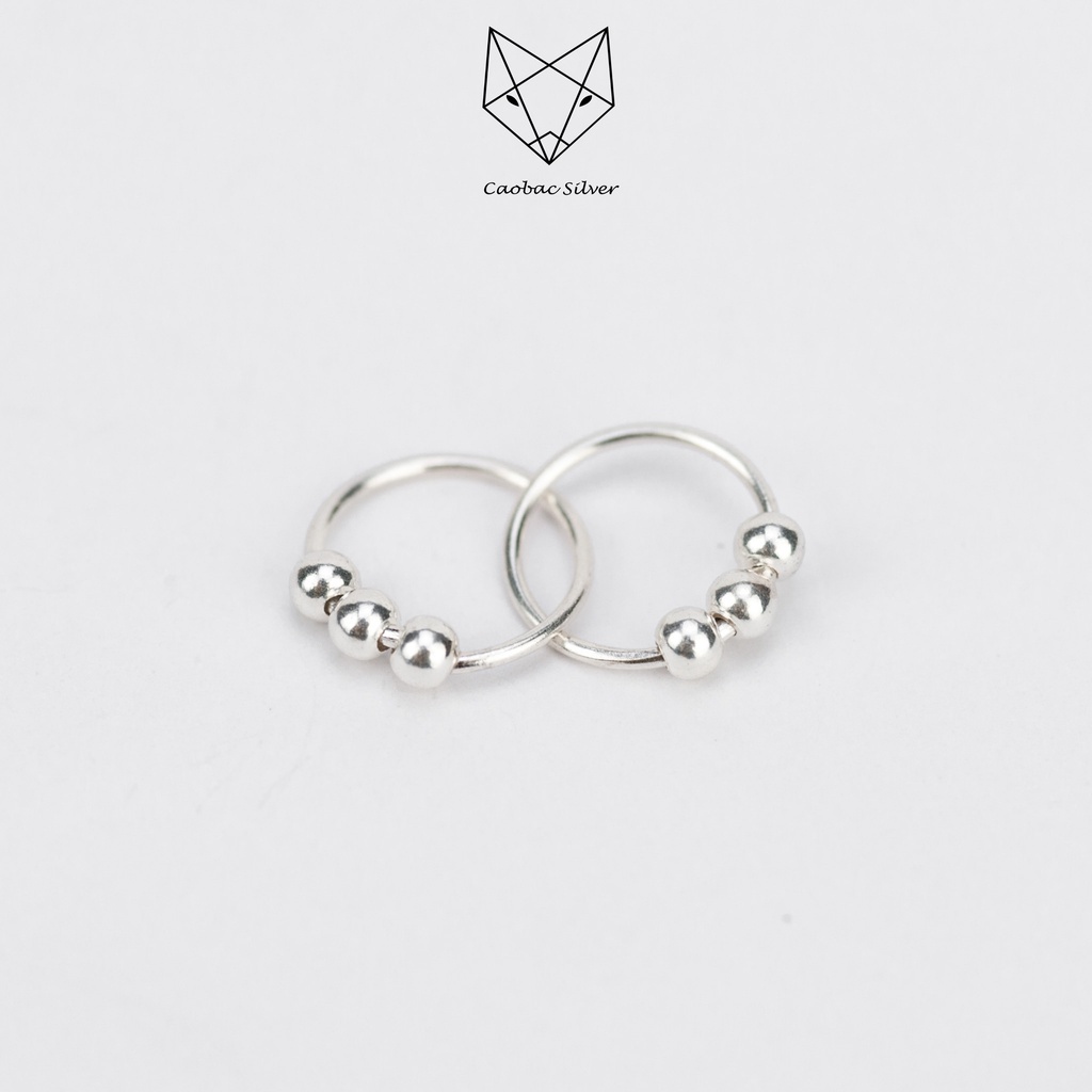 Khuyên Tai Bạc Ta CaoBac Silver Unisex Tròn Trơn Thiết Kế Hình Tròn Ba Bi Trơn Cá Tính