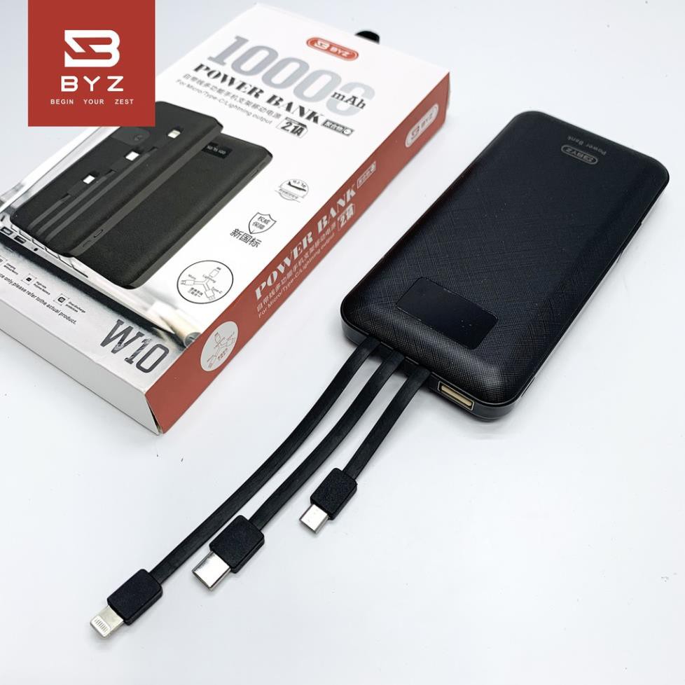 [Mã 155ELSALE giảm 7% đơn 300K] Sạc Dự Phòng,Cục Sạc Dự Phòng iphone, W10 10.000 mAh dây kết nối đa năng