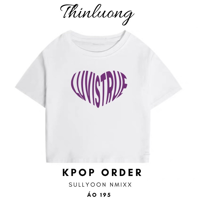 (Sẵn) Áo thun dáng croptop màu  trắng in hình trái tim Sullyoon Nmixx A7
