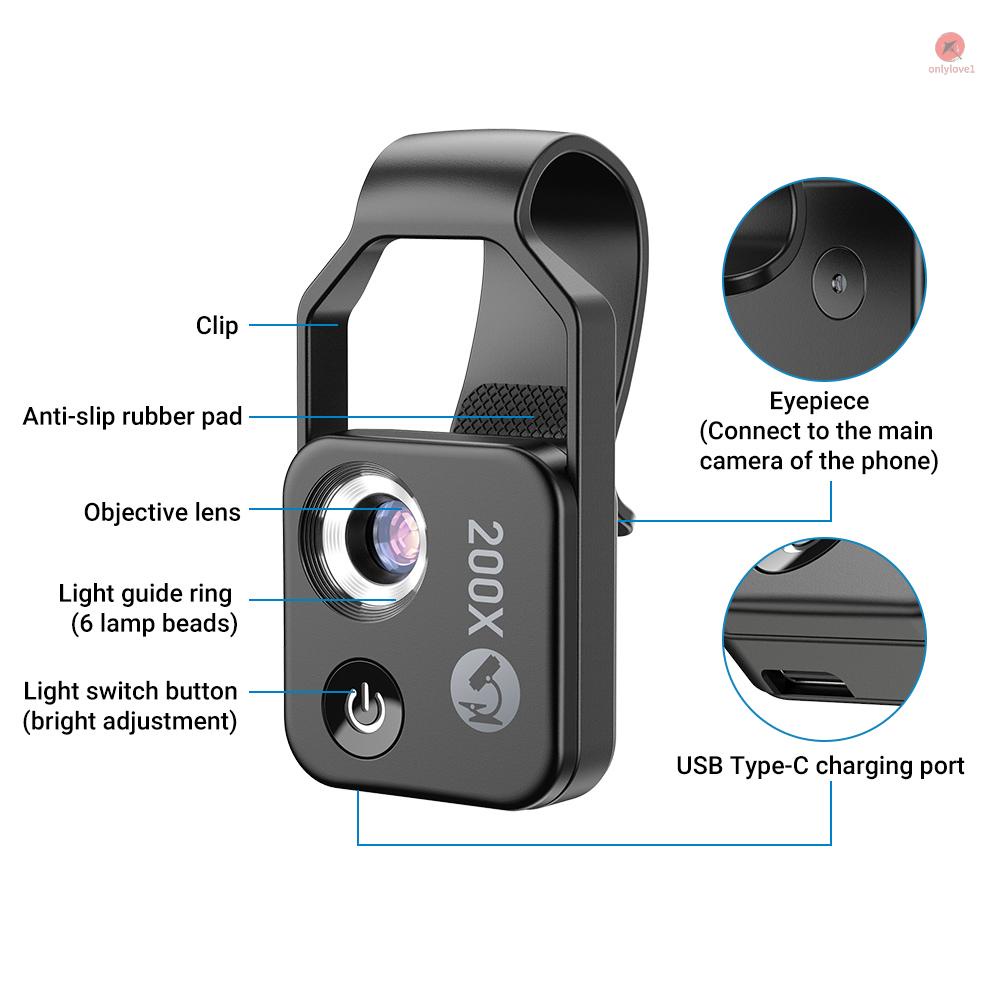 Kính Hiển Vi Kẹp Điện Thoại / Quan Sát Da / Côn Trùng Chuyên Nghiệp APEXEL MS002 200X