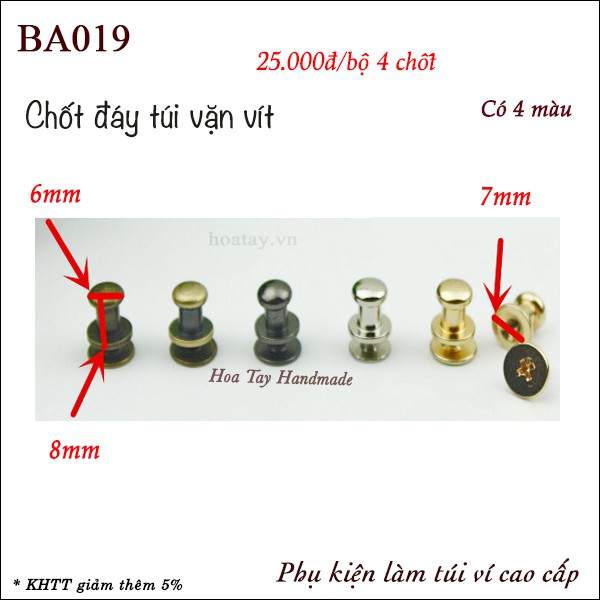 Chốt đáy túi vặn vít cao cấp - Chân đế túi xách BA019