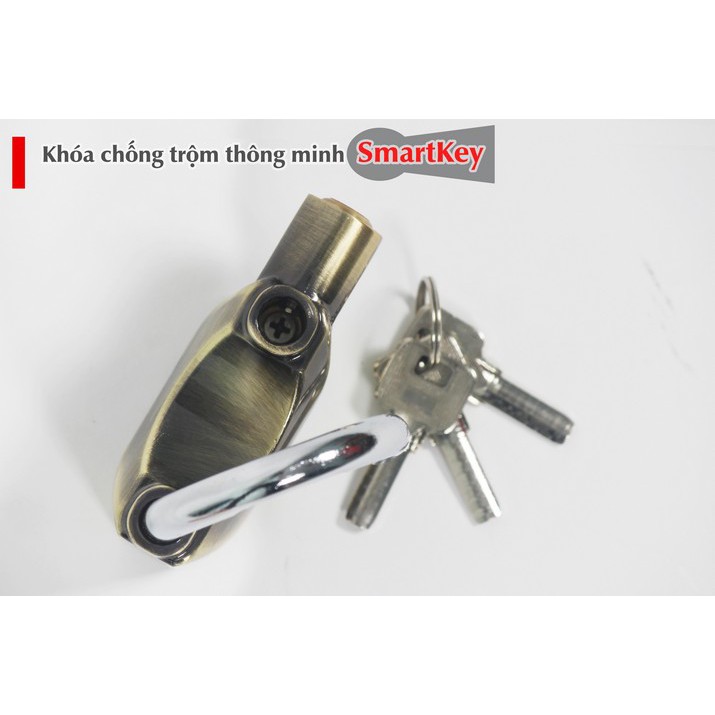 Khóa chống trộm báo động thông minh Smartkey - Vàng đồng + Kèm 1 bộ pin dự phòng