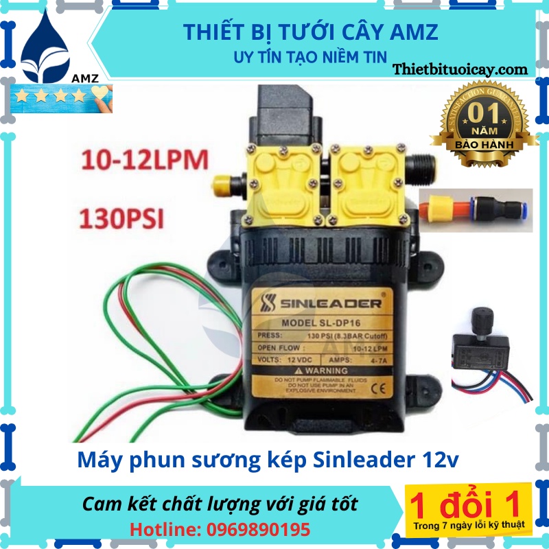 Máy bơm nước đôi mini tăng áp 12v phun sương, rửa xe áp lực cao tự ngắt chuẩn công suất