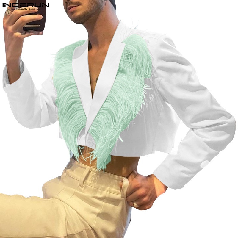 Áo khoác dáng ngắn INCERUN tay dài cổ chữ V thời trang cá tính cho nam