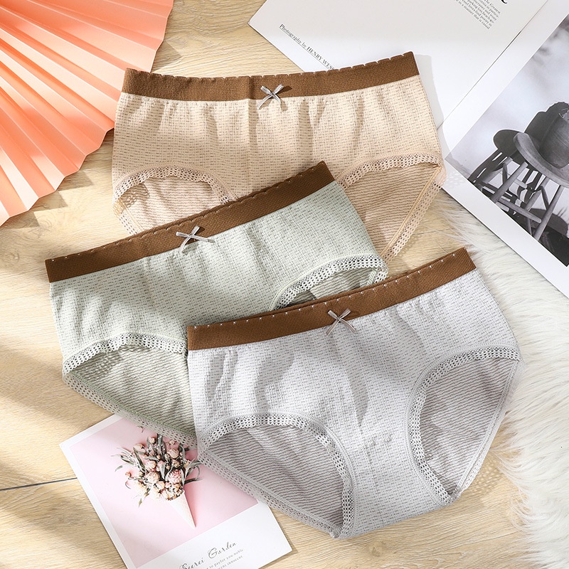 Set 3 Quần lót nữ VIỀN NÂU cotton mềm mịn, thông hơi ( M-3313)