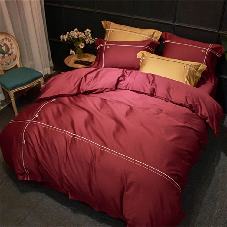 173119 Bộ chăn ga cưới chất cotton lụa thêu 4CT cao cấp hàng nhập 150-180x200cm