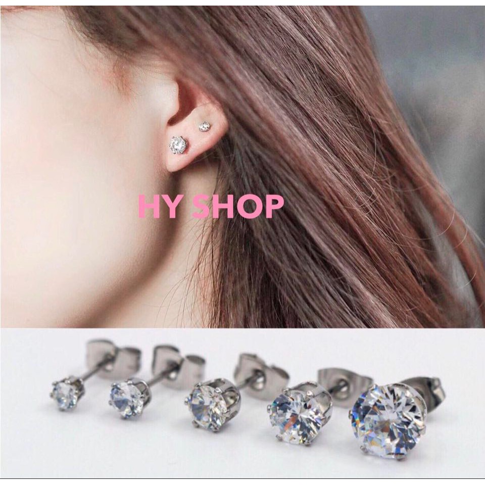 Bông tai titan đính kim cá tính thép y tế không gỉ  unisex bts