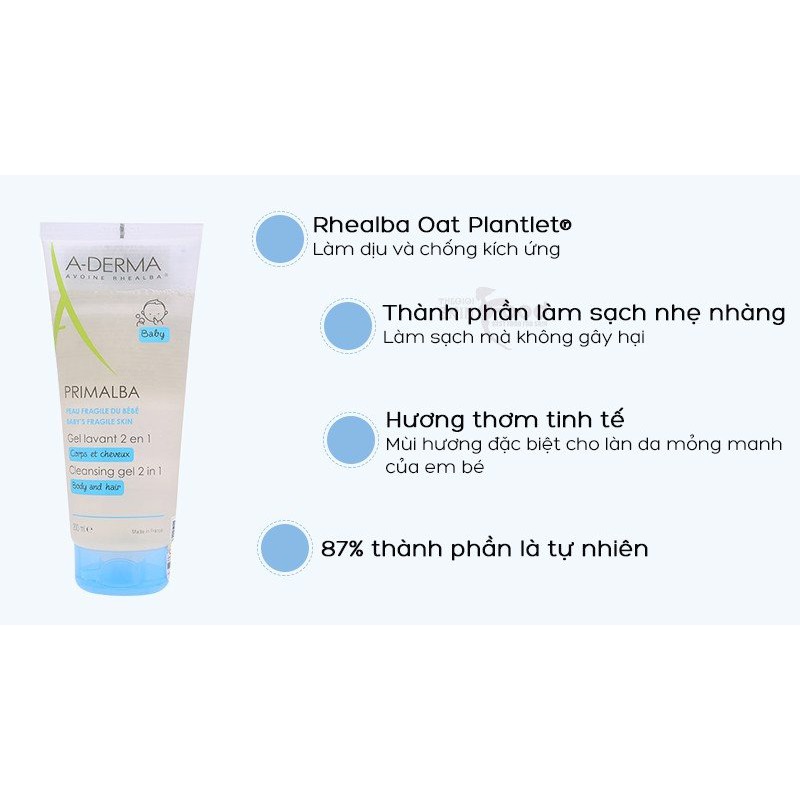 [Nhập Khẩu] Sữa Tắm Gội Dịu Nhẹ Dành Cho Em Bé A-Derma Primalba Cleansing Gel 2in1