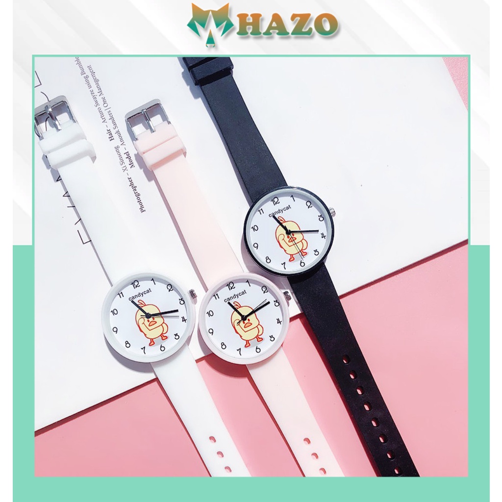 [Cực Đẹp] Đồng Hồ Nữ Dây Caosu Candycat Chú Vịt Vàng Phong Cách Hàn Quốc - Hazo