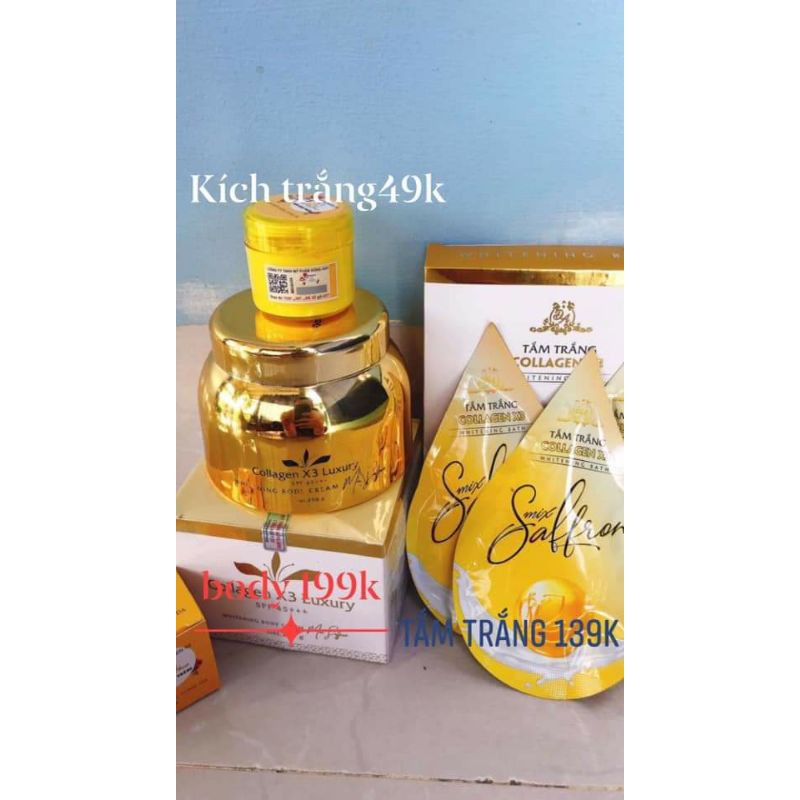 Combo Body Luxury + K.trắng X3 + T.trắng Collagen X3 Luxury Chính Hãng