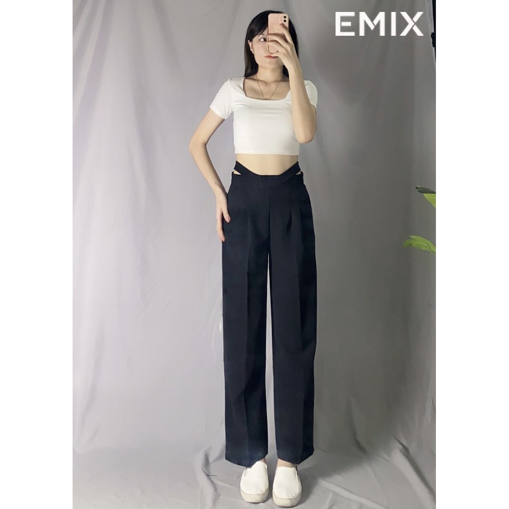 Quần tây nữ đi học ống sớ kiểu mới EMIX (2 màu), cạp cao, cạp dây, form rộng, dáng dài 95cm, chất tuyết mưa mềm mịn