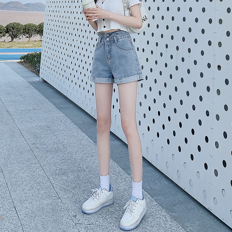 Quần Short Denim Lưng Cao Ống Rộng Thời Trang Hàn Quốc Cho Nữ