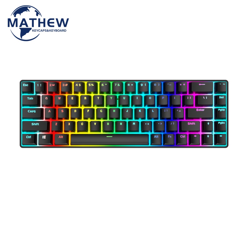 ☂♀▬Bàn phím cơ 68 RGB bluetooth 2.4g có dây ba chế độ màu xanh lá cây / đỏ nâu đen MK68