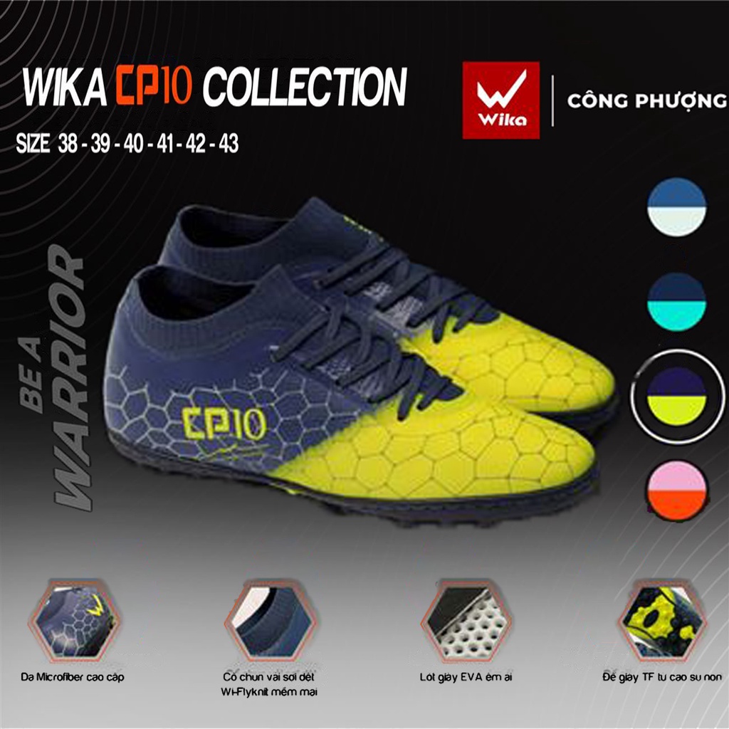 Giày Đá Bóng Wika CP10 Chính Hãng, Giày Đá Banh Sân Cỏ Nhân Tạo Khâu Full Đế Tặng Tất Dệt Kim