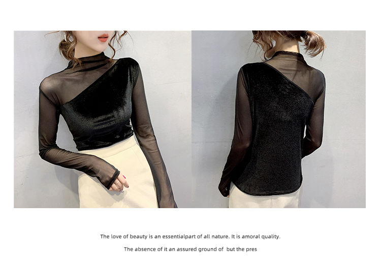 [Mã FAMAYWA giảm 10K đơn 50K] Áo kiểu tay dài cổ cao bằng vải nhung thời trang dành cho nữ | BigBuy360 - bigbuy360.vn