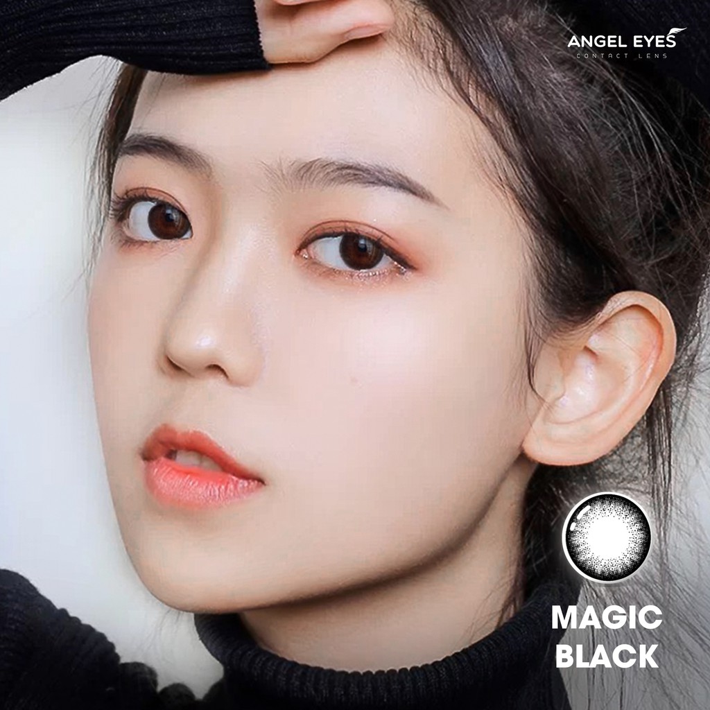 Lens cận màu đen tự nhiên magic black thương hiệu angel eyes có đường kính - ảnh sản phẩm 1