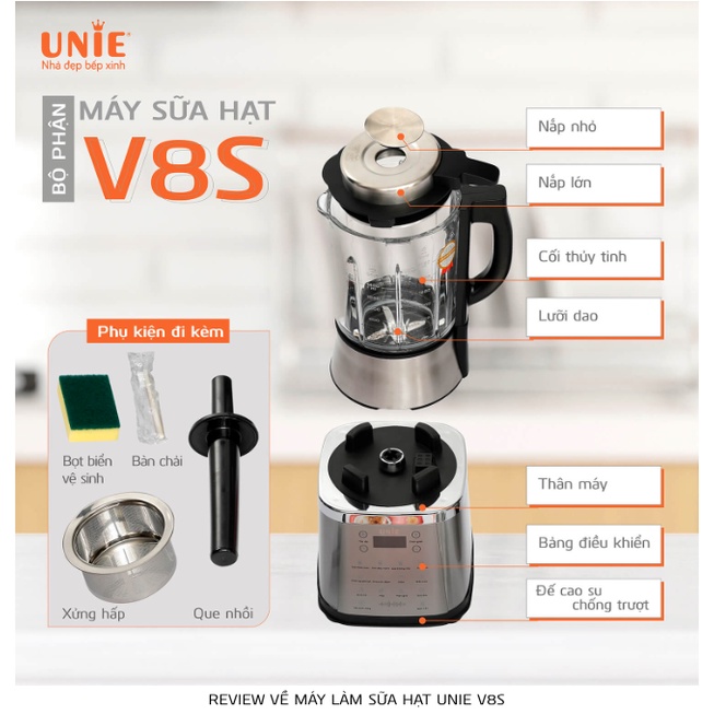 Máy Xay Nấu Sữa Hạt UNIE V8S, Công suất 1800W, Dung tích 1,75L, Bảo Hành Chính Hãng 2 năm