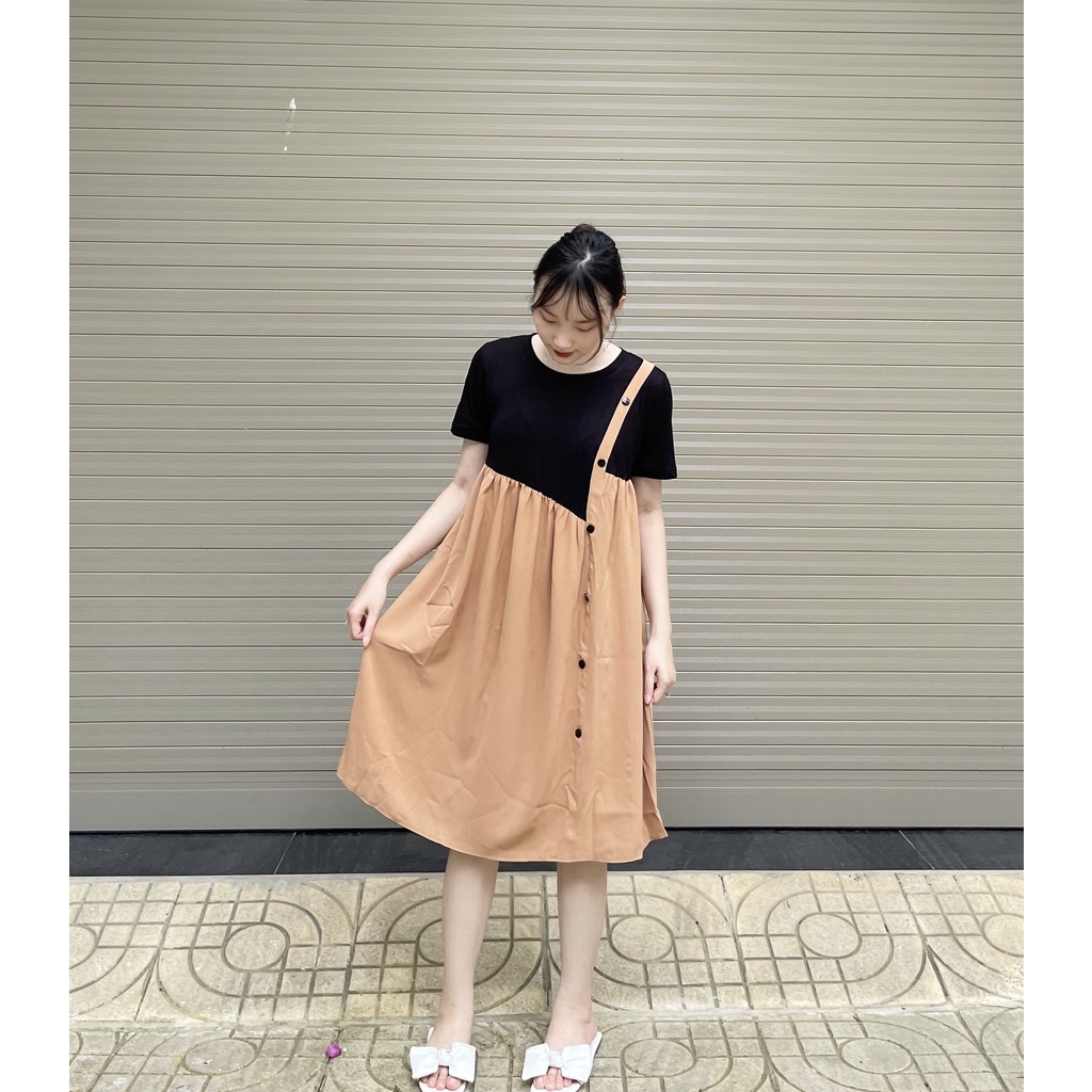 Váy bầu thời trang thiết kế xuông YE1250 chất Cotton pha lụa hàn freesize từ 45 đến 70kg