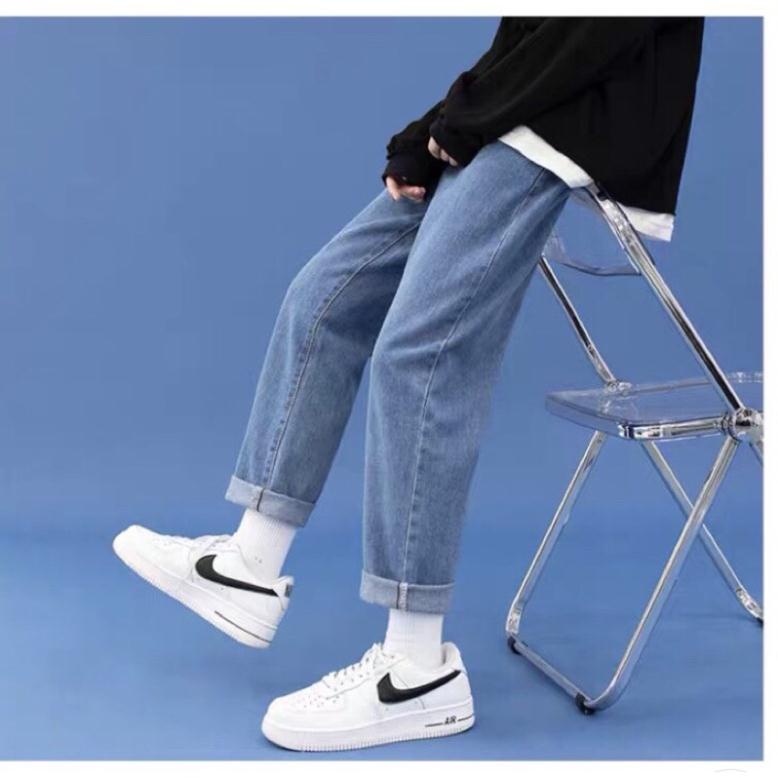 Quần jean bò baggy nam nữ ống suông rộng Unisex hàng Quảng Châu phong cách Hàn Quốc sành điệu style năm 2021