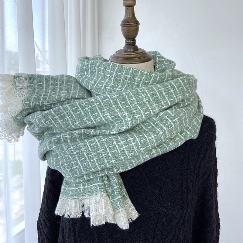KC03 Khăn choàng nam nữ cashmere caro phối màu nhã nhặn sang trọng quý phái