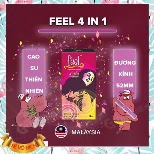 Bao cao su Feel 4 in 1 (12 chiếc) [CHÍNH HÃNG 100%], Bao cao su gai gân kéo dài hương dâu, tuyệt đỉnh của đỉnh là đây