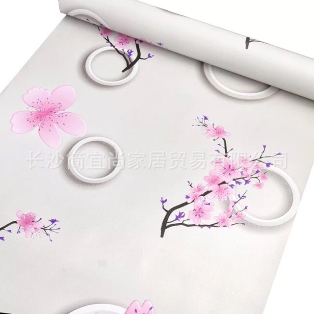 Giấy dán tường cành đào cuộn 10m [FREE_SHIP] hàng có keo sẵn dán cực sang chảnh