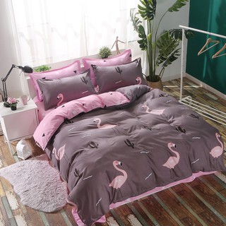 bộ vỏ chăn ga gối cotton poly flamingo hạc tím